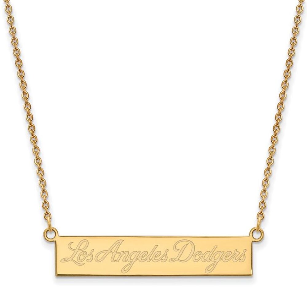 14K Gold Plated S.S. MLB Los Angeles Dodgers SM Bar Necklace, 18 Inch